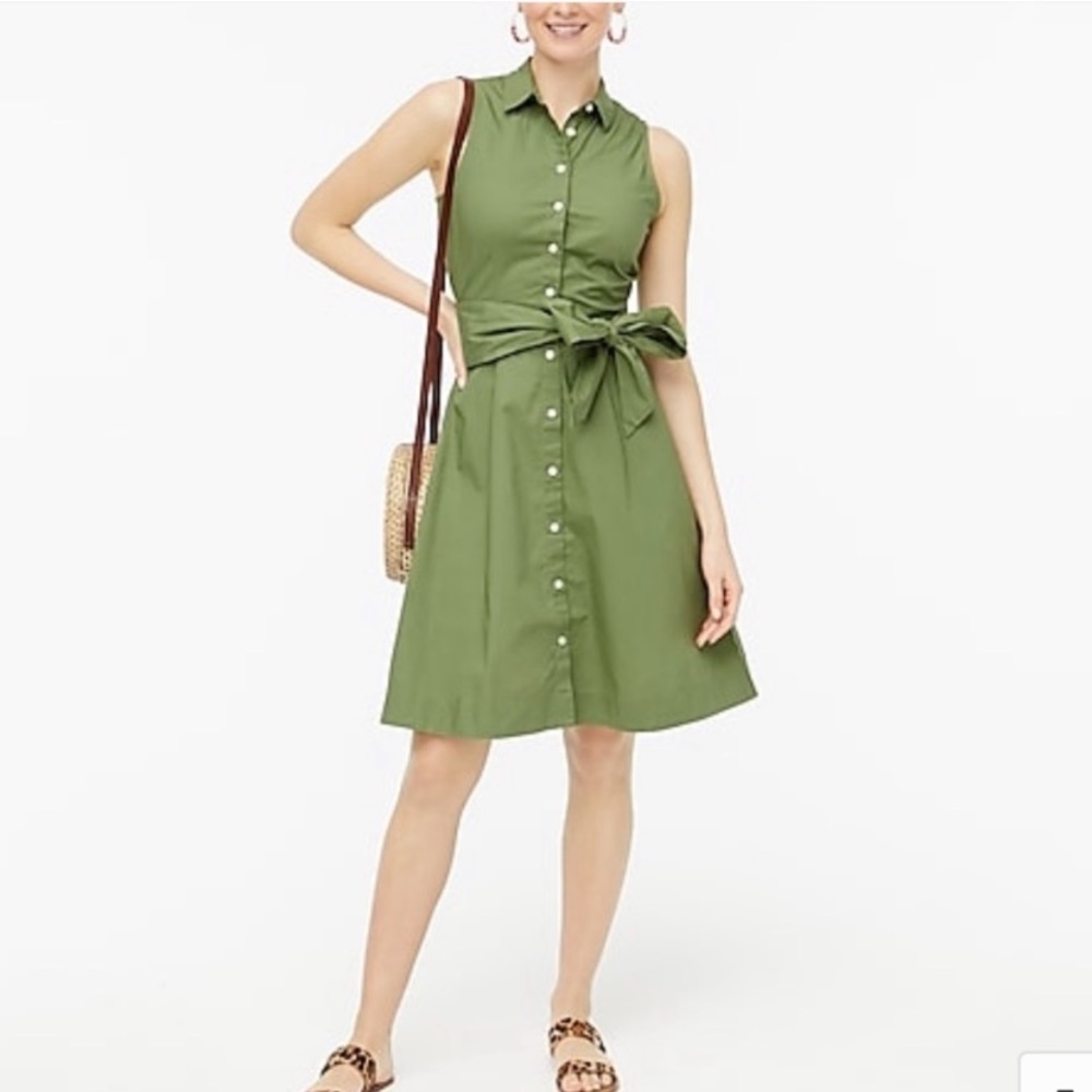 NWT J Crew Sleeveless Button Up Belted Dress in Olive Size 0
